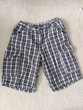 Kid's Black & White Plaid Cargo Shorts
